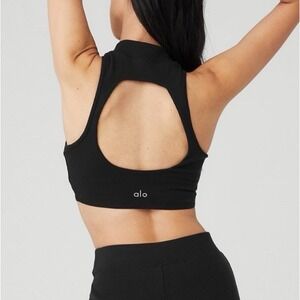 ALO Yoga Goddess Mock Neck Rib Tank in Black Size Small EUC